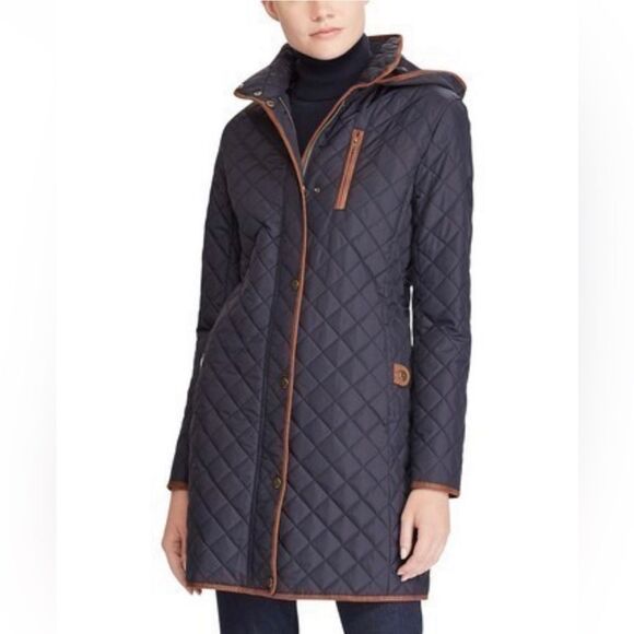 Lauren Ralph Lauren Jackets & Blazers - Lauren Ralph Lauren Faux-Leather-Trim Hooded Quilted Coat, Size S New w/Tag